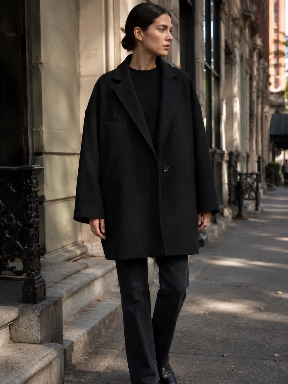 NAKEDCASHMERE Black Quiet Luxury Minimalist Architectural Double Breasted Coat L
